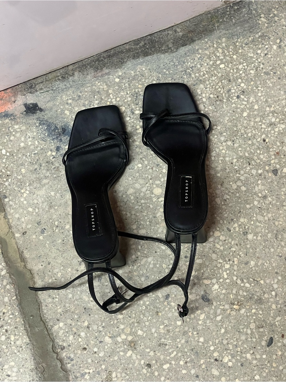 Topshop Black Square-Toe Strappy Block Heels